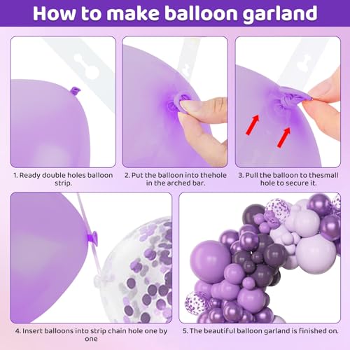 Amandir 153pcs Purple Balloon Garland Arch Kit, Different Sizes 18 12 10 5 inch Lavender Latex Metallic Confetti Purple Balloons for Halloween Wedding Birthday Baby Shower Party Decorations Supplies - Image 3