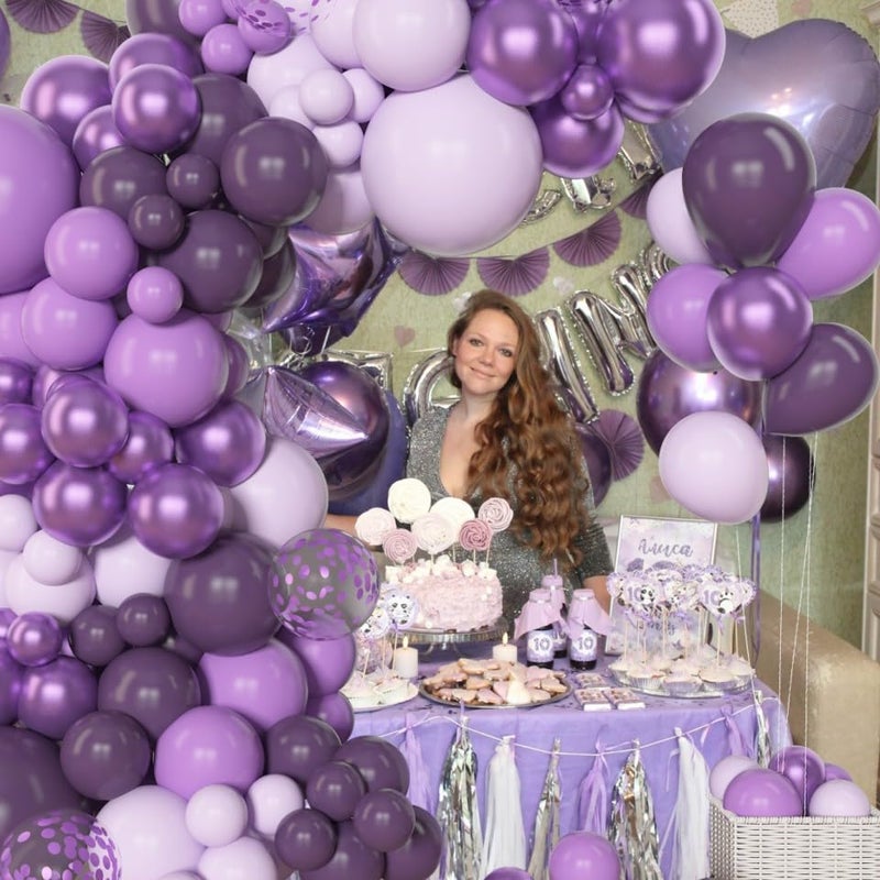 Amandir 153pcs Purple Balloon Garland Arch Kit, Different Sizes 18 12 10 5 inch Lavender Latex Metallic Confetti Purple Balloons for Halloween Wedding Birthday Baby Shower Party Decorations Supplies - Image 4