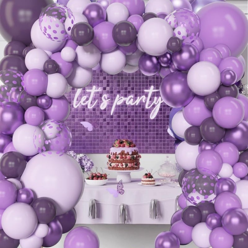 Amandir 153pcs Purple Balloon Garland Arch Kit, Different Sizes 18 12 10 5 inch Lavender Latex Metallic Confetti Purple Balloons for Halloween Wedding Birthday Baby Shower Party Decorations Supplies - Image 5