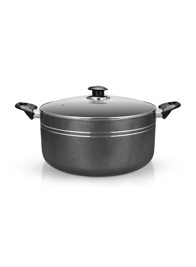 Royalford 30 cm Aluminum Casserole- RF11964/ Cookware with Non-Stick Coating, Compatible with Hot Plate, Halogen, Gas Cooktops/ with Tempered Glass Lid, Perfect for Cooking Stews, Curries, Soups, Rice, Etc./ Black - Image 1