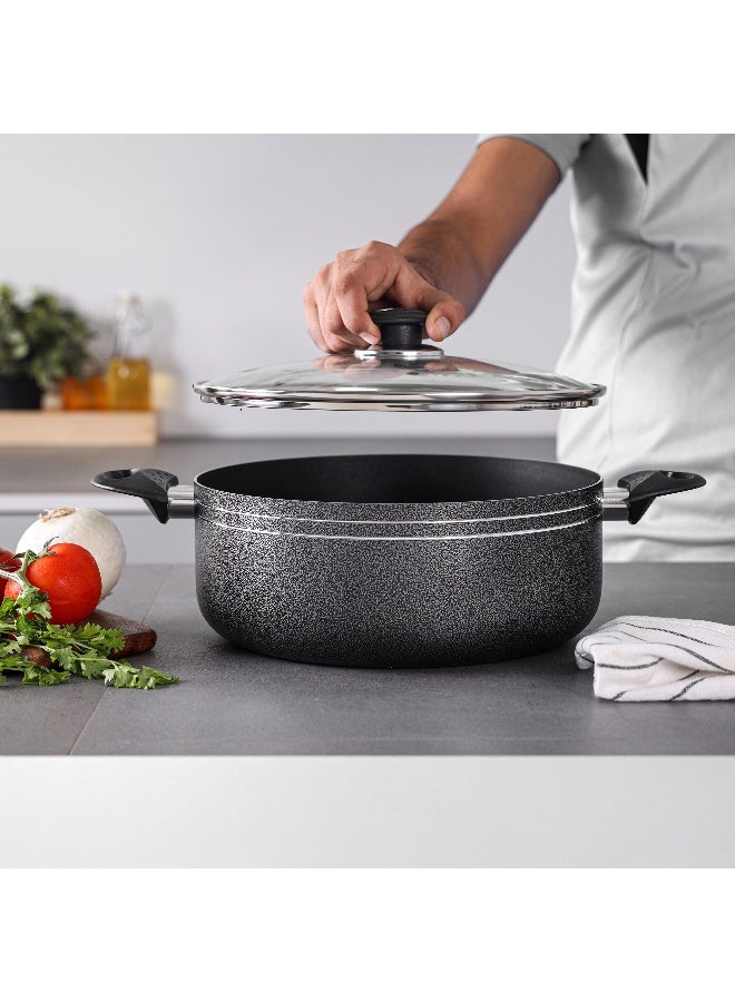 Royalford 30 cm Aluminum Casserole- RF11964/ Cookware with Non-Stick Coating, Compatible with Hot Plate, Halogen, Gas Cooktops/ with Tempered Glass Lid, Perfect for Cooking Stews, Curries, Soups, Rice, Etc./ Black - Image 4