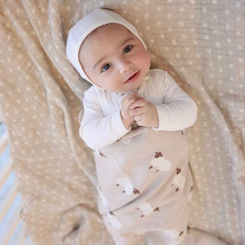 Bleu La La Baby Swaddle Blanket - 100% Luxury Cotton Knit Soft Cozy Lightweight Unisex Receiving Stroller Quilt Blanket for Shower Gift Registry for Newborns Infants Toddlers (Sheep - Khaki) - Image 4
