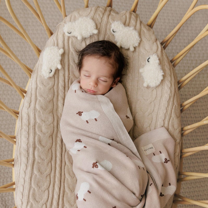 Bleu La La Baby Swaddle Blanket - 100% Luxury Cotton Knit Soft Cozy Lightweight Unisex Receiving Stroller Quilt Blanket for Shower Gift Registry for Newborns Infants Toddlers (Sheep - Khaki) - Image 2
