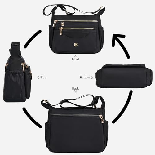 CAAORDKSO Crossbody Bag for Women Nylon Waterproof Shoulder Purse Messenger Bag Lightweight Travel Bag with Multiple Pockets (Black) - Image 4