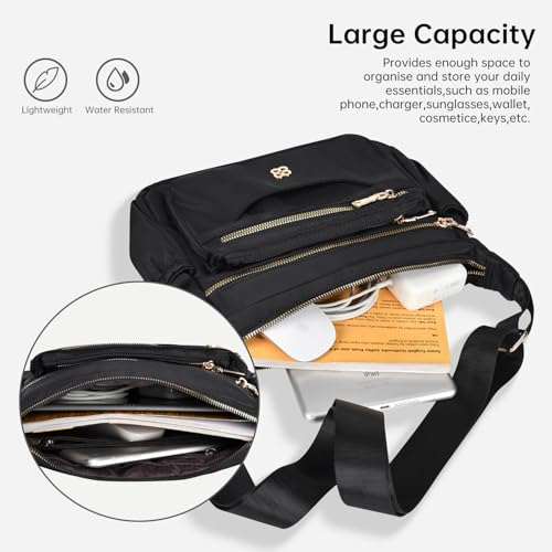 CAAORDKSO Crossbody Bag for Women Nylon Waterproof Shoulder Purse Messenger Bag Lightweight Travel Bag with Multiple Pockets (Black) - Image 5