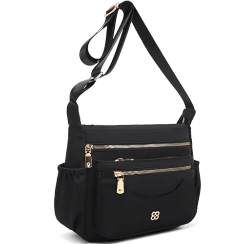 CAAORDKSO Crossbody Bag for Women Nylon Waterproof Shoulder Purse Messenger Bag Lightweight Travel Bag with Multiple Pockets (Black) - Image 1