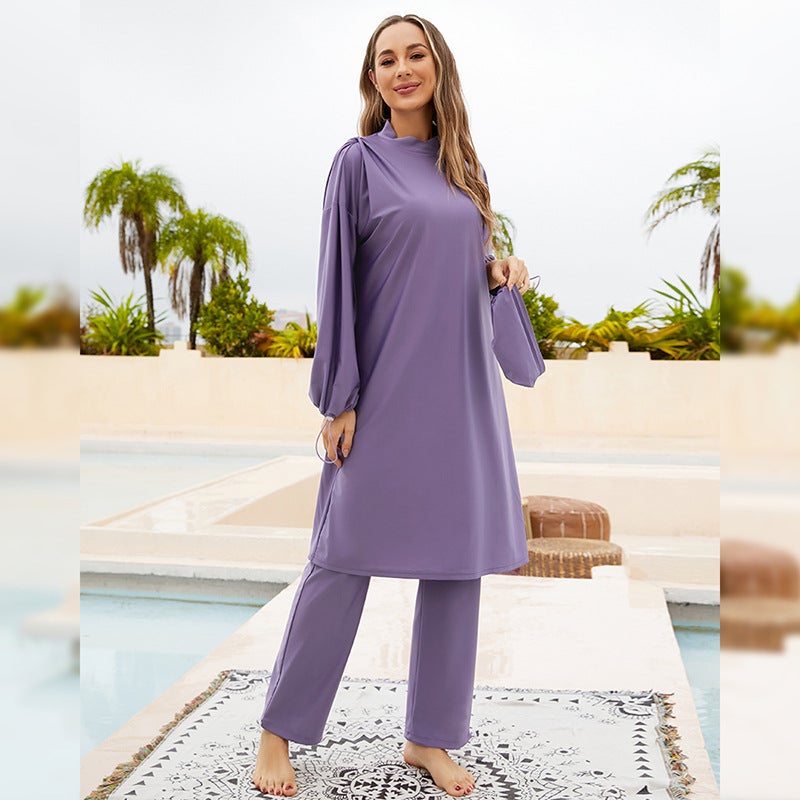 Muslim Full-Coverage Modest Swimwear Set Purple 