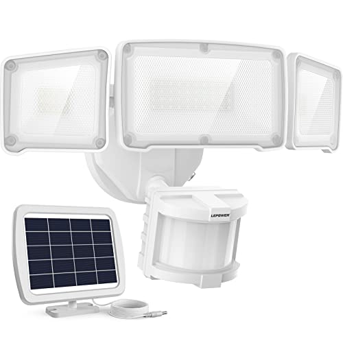 LEPOWER 1600LM LED Solar Security Lights Motion Outdoor, Motion Sensor Light, 5500K White Light, IP65 Waterproof Outdoor Flood Solar Light with 3 Adjustable Head for Yard, Garage（White） - Image 1