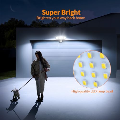 LEPOWER 1600LM LED Solar Security Lights Motion Outdoor, Motion Sensor Light, 5500K White Light, IP65 Waterproof Outdoor Flood Solar Light with 3 Adjustable Head for Yard, Garage（White） - Image 3