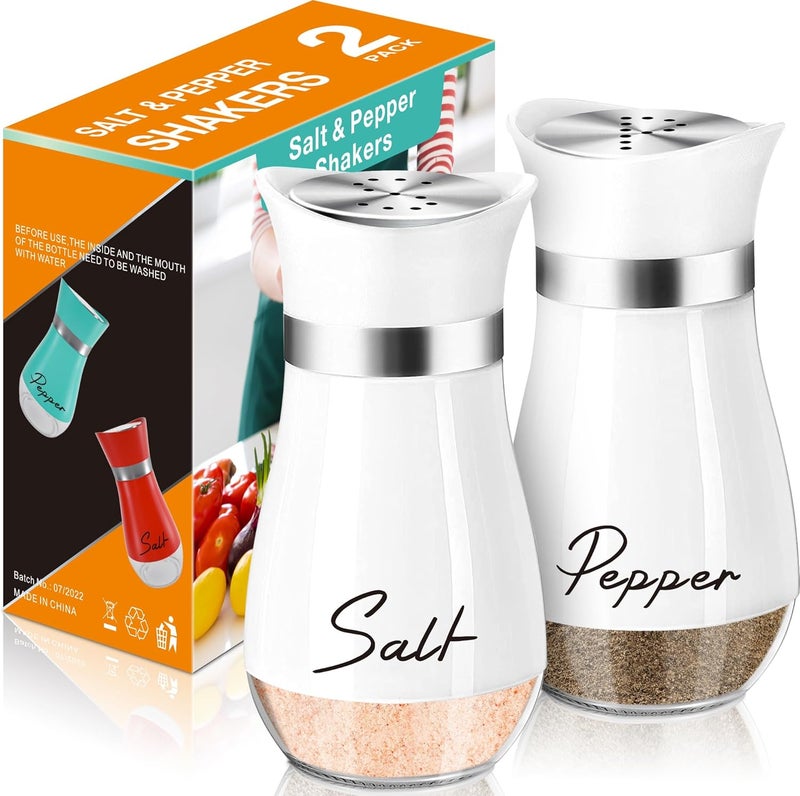 Arrozon Salt and Pepper Shakers Set,4 oz Glass Bottom Salt Pepper Shaker with Stainless Steel Lid for Kitchen Cooking Table, RV, Camp,BBQ Refillable Design (White) - Image 1