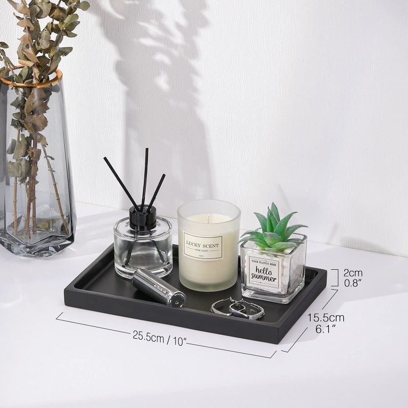Luxspire Bathroom Vanity Tray, Resin Dresser Jewelry Ring Dish Tank Storage Kitchen Sink Countertop Organizer Plate Holder for Perfume Candles Soap Towel Plant Bathroom Accessories, M, Matte Black - Image 2