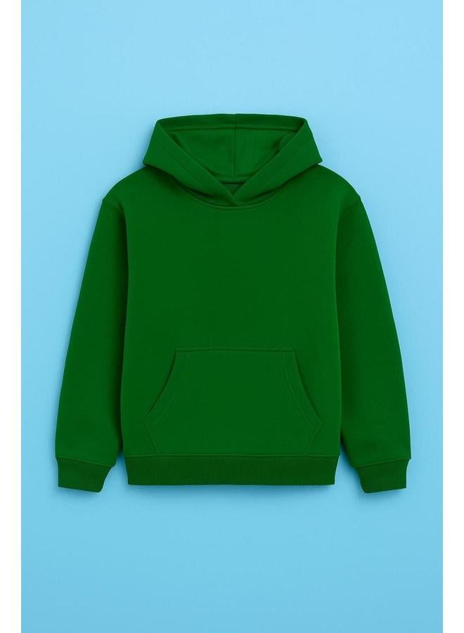 Perendi Unisex Hooded Kangaroo Pocket Ribbed Winter Sweatshirt - Green. - Image 2