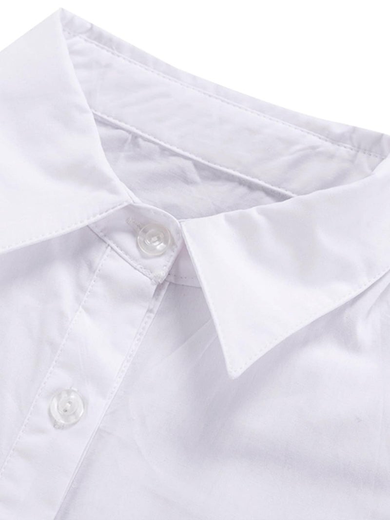 Rooscier Women's Casual Shirt Dress Collar V Neck Short Sleeve Button Down Mini Dresses Pure White Small - Image 4