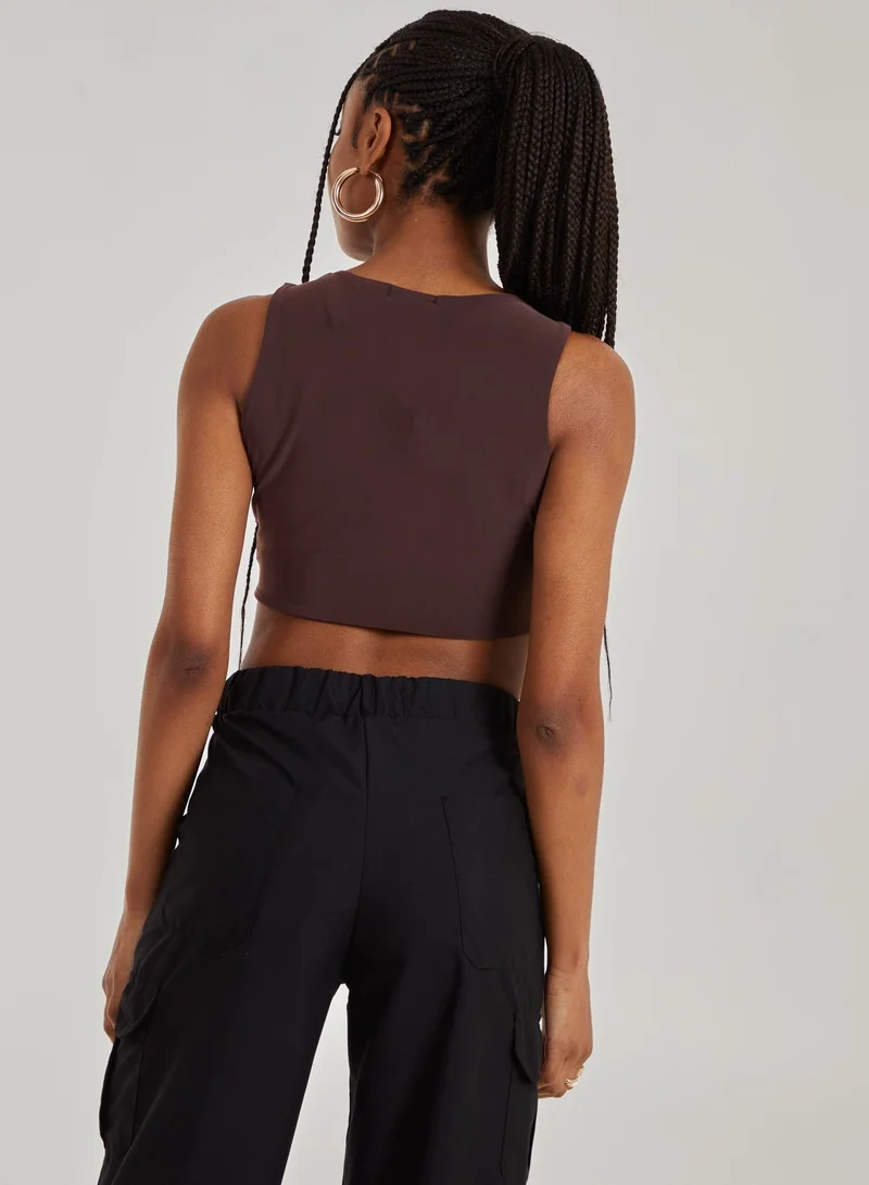 Pink Vanilla Gold Trim Slinky Sleeveless Top