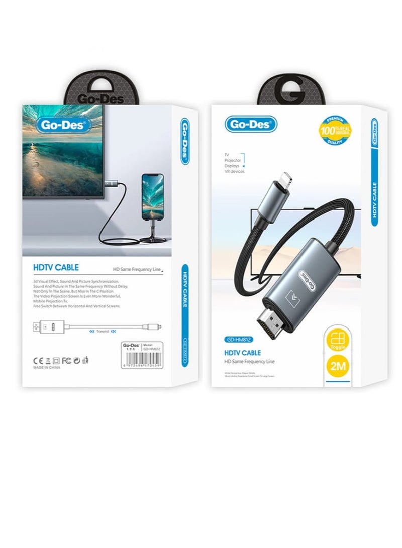 جو-ديز كابل GD-HM812 من لايتنينج إلى HDMI بطول 2 متر - Image 3