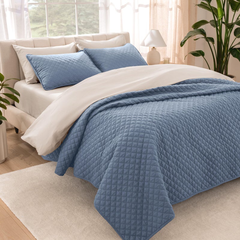 Bare Home Coverlet Set  Lightweight Bed Decor  Comforter Alternative  AllSeason Quilted Bedspread FullQueen Coronet Blue