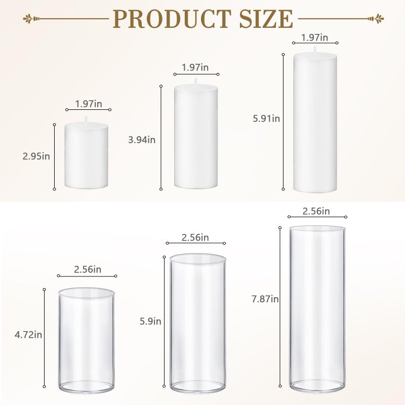 HomJoy 36 PCS Ivory White Pillar Candles with Glass Candle Holders Clear Hurricane Candle Holders Glass Cylinder Vases for Centerpieces Wedding Party, Event, Home Office (18 Candles+18 Candle Hoders) - Image 2