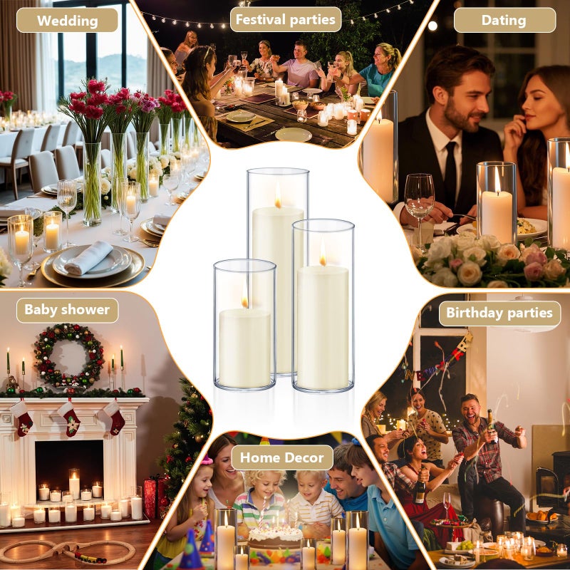 HomJoy 36 PCS Ivory White Pillar Candles with Glass Candle Holders Clear Hurricane Candle Holders Glass Cylinder Vases for Centerpieces Wedding Party, Event, Home Office (18 Candles+18 Candle Hoders) - Image 5