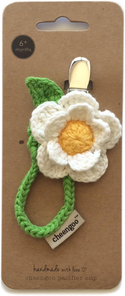 Organic Hand Crocheted Pacifier Clip  Daisy