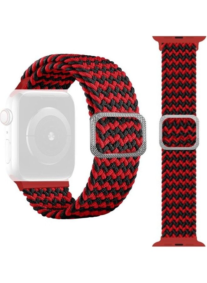 HuHa Buckle Braided Elastic Strap Watchband For Apple Watch Series 7/6/5/4/3/2/1/SE 45/44/42mm Red/Black - Image 1