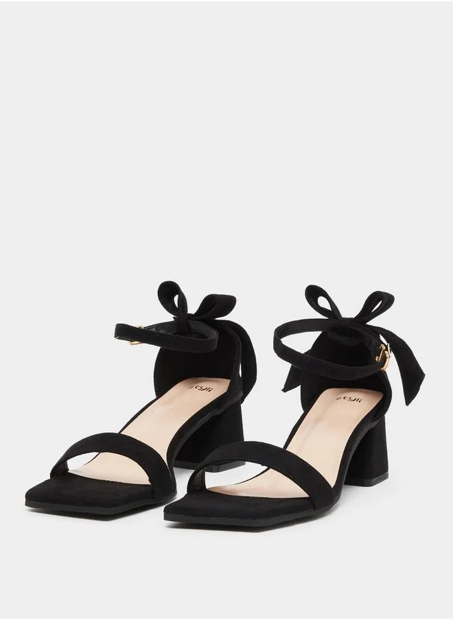 Styli Bow Detail Block Heel Ankle Strap Sandals