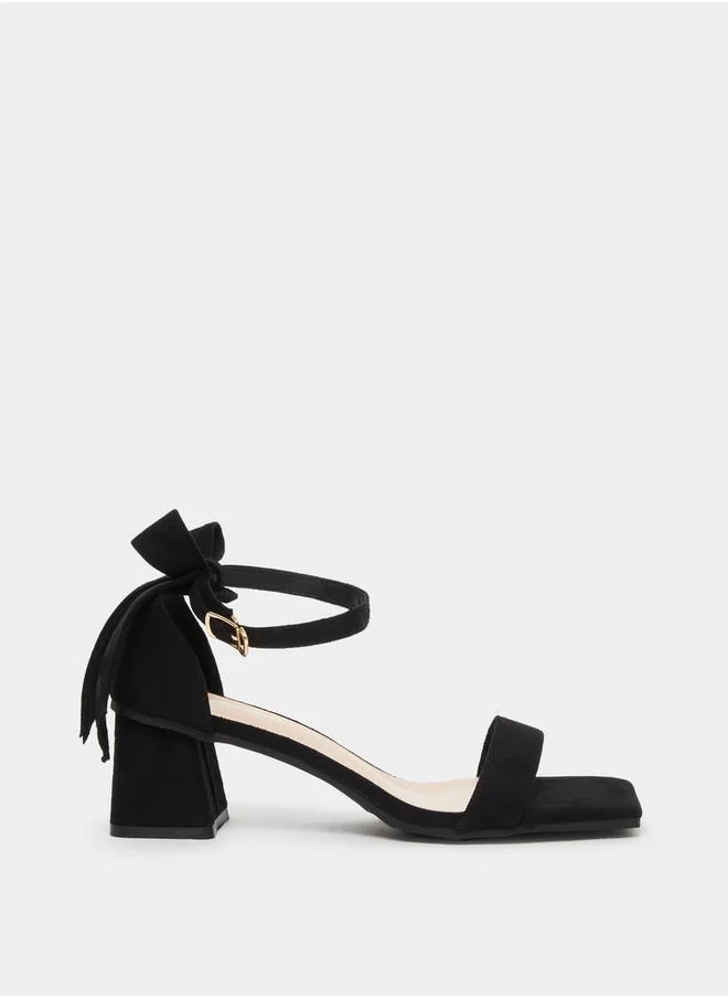 Styli Bow Detail Block Heel Ankle Strap Sandals