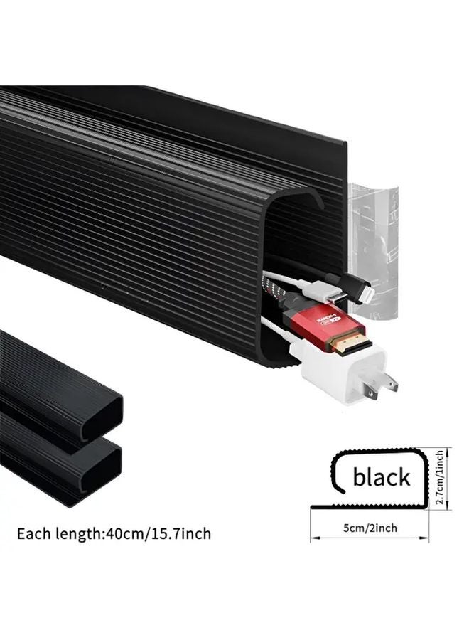 Black No Drill Under Desk Cable Management Organizer Self Adhesive PVC Table Tray - Image 1