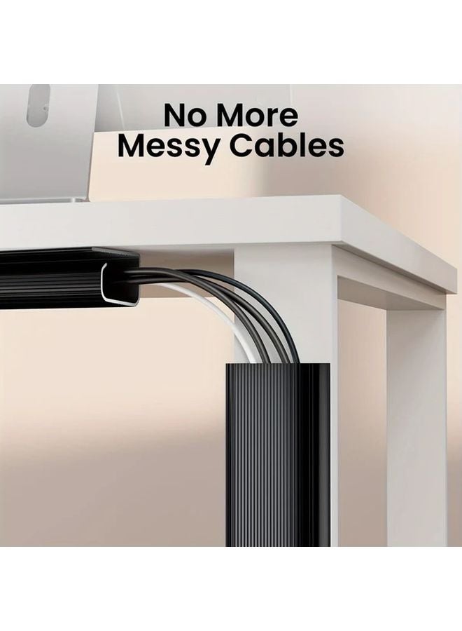 Black No Drill Under Desk Cable Management Organizer Self Adhesive PVC Table Tray - Image 2