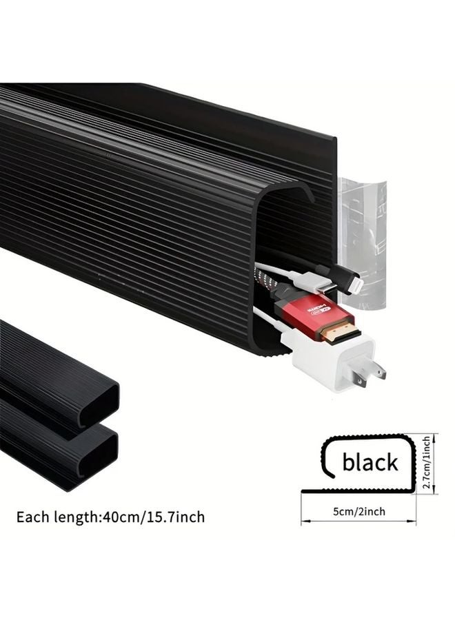 Black No Drill Under Desk Cable Management Organizer Self Adhesive PVC Table Tray - Image 5