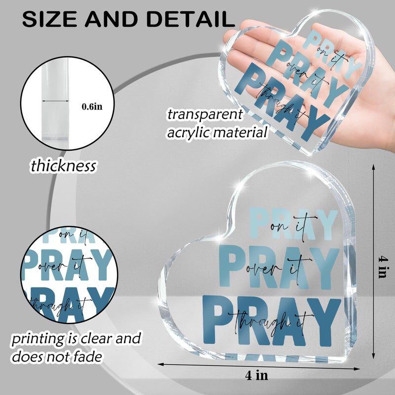 zaxek Religious Plaques Christian Woman Decor Gifts, Blue Prayer Room Decor, Pray On It Pray Over It Acrylic Sign Decorative for Home Pastor Farmhouse Living Room Church Table Desk Bookshelf - Image 2