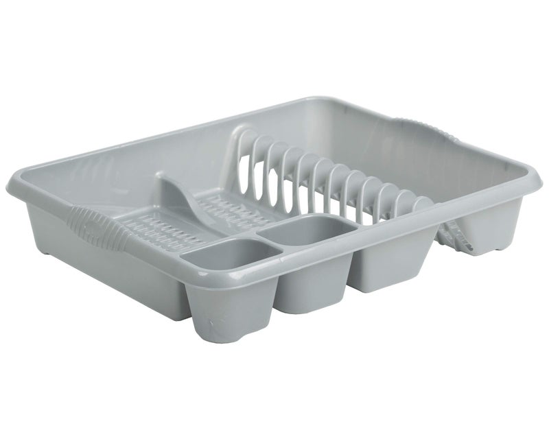 Plastic Dish Drainer Plate Cutlery Tray Rack Plastic Kitchen Sink Holder Stand SilverGrey Large