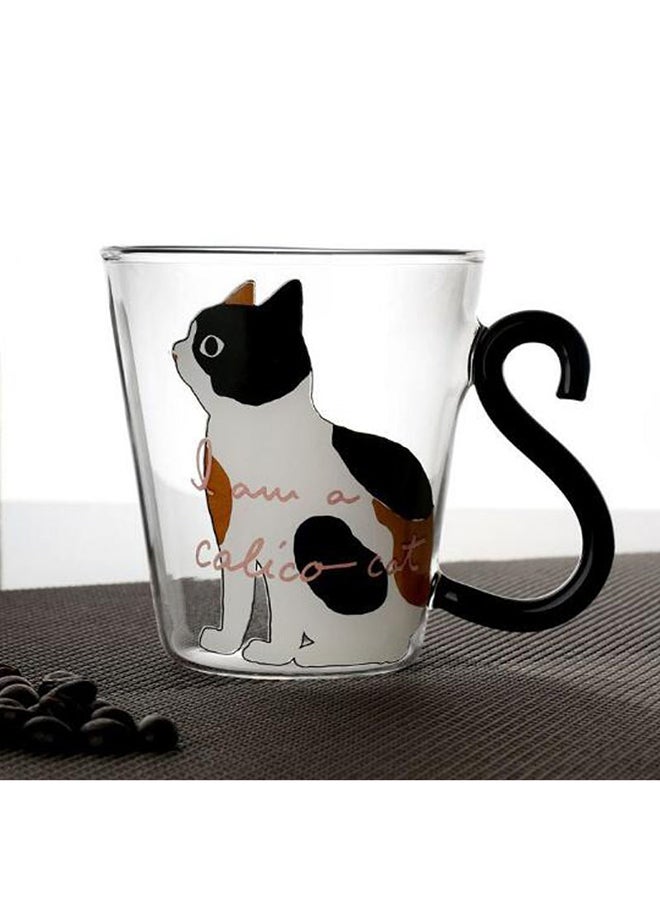 سيثيريا كوب شاي بنقش قطة مطبوع أبيض/ أسود/ شفاف - Image 2