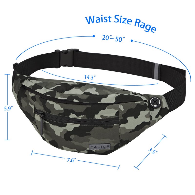 Maxtop Large Camo Fanny Pack Belt Bag with 4-Zipper Pockets Gifts for Enjoy Festival Sports Workout Traveling Running Casual Hands-Free Water-Resistant Waist Pack Bag Carrying All Size of Phones - Image 5