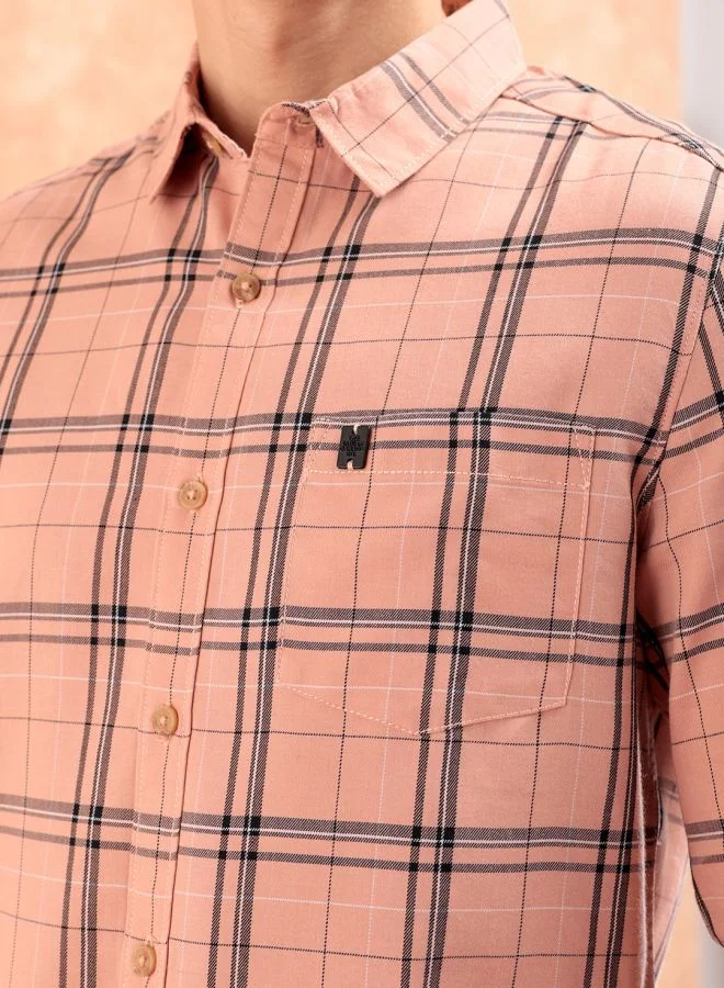 ذا انديان كراج كو Men Regular Fit Checkered Full Sleeves Cutaway Collar Casual Shirt