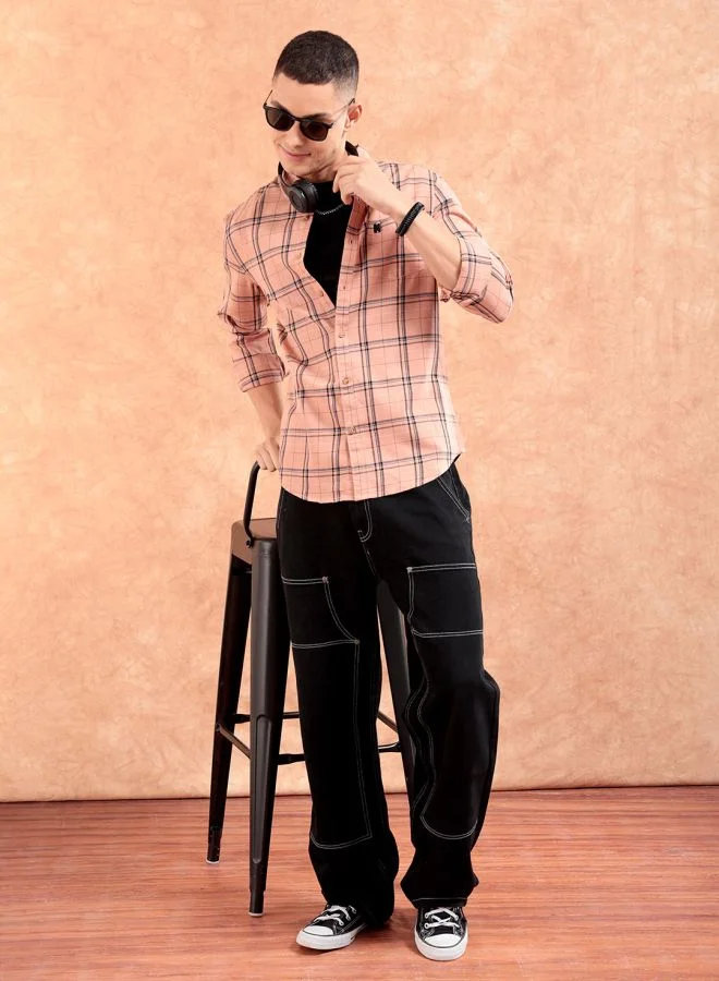 ذا انديان كراج كو Men Regular Fit Checkered Full Sleeves Cutaway Collar Casual Shirt