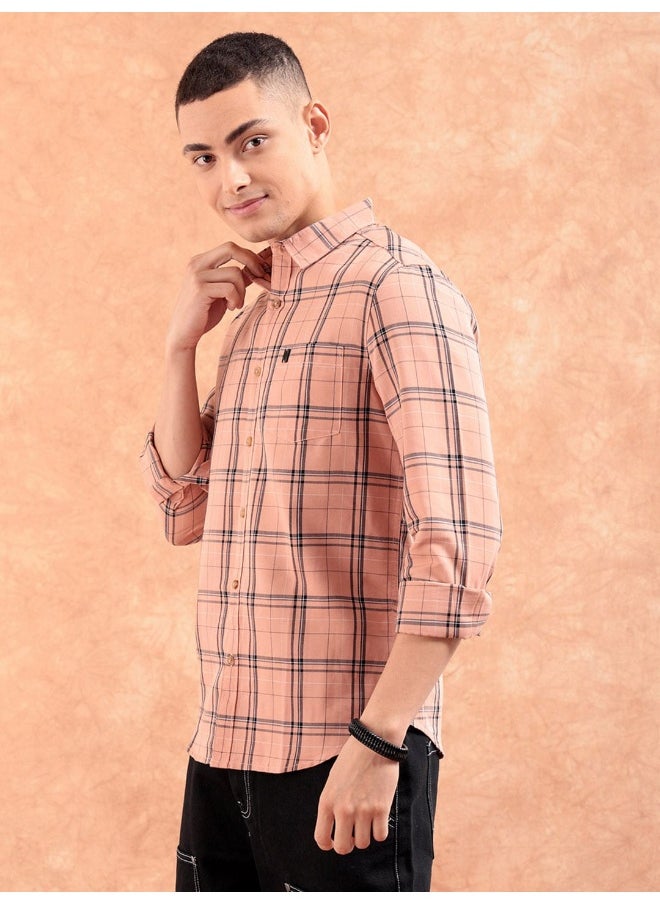 Peach Regular Fit Casual Checks Shirt - pzsku/Z8A7EC3F07D6E5E8832C6Z/45/_/1735563254/3b172d45-9e3c-4f34-89c5-25bdd4e85a09