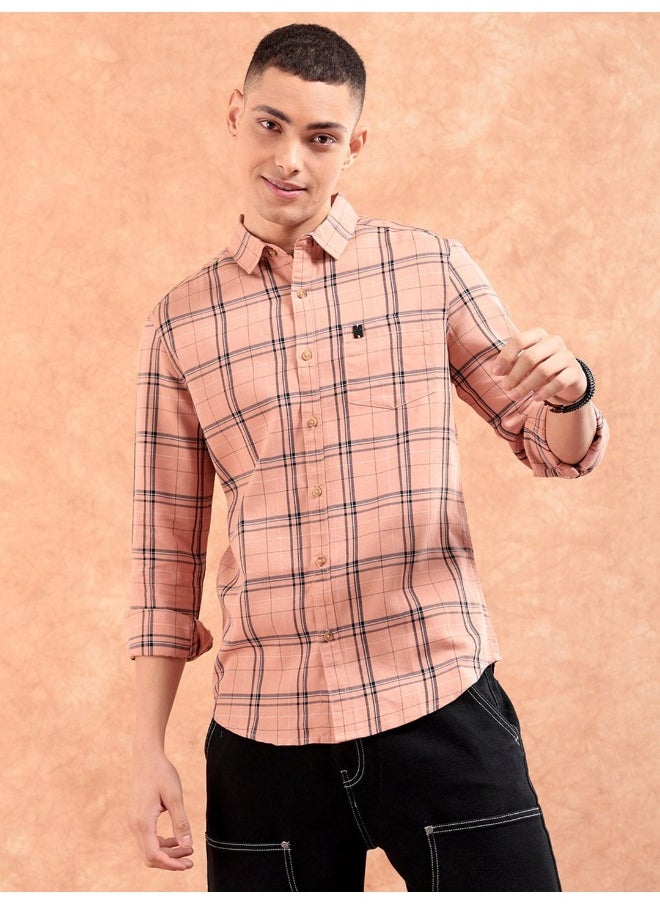 Peach Regular Fit Casual Checks Shirt - pzsku/Z8A7EC3F07D6E5E8832C6Z/45/_/1735563256/09bd8492-62b1-4a76-b56f-4e427229aecf