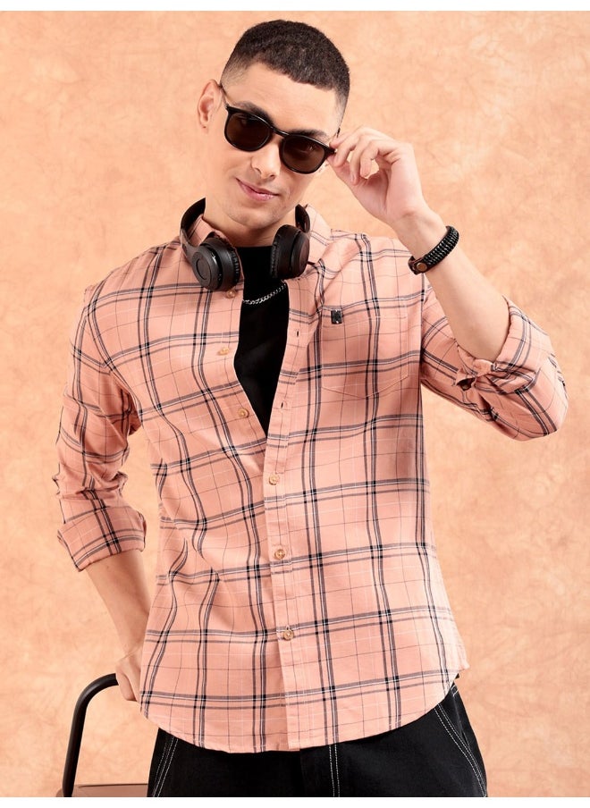 Peach Regular Fit Casual Checks Shirt - pzsku/Z8A7EC3F07D6E5E8832C6Z/45/_/1735563269/36d3f8ff-787f-4ce3-9af6-9ef78c0e1e4c