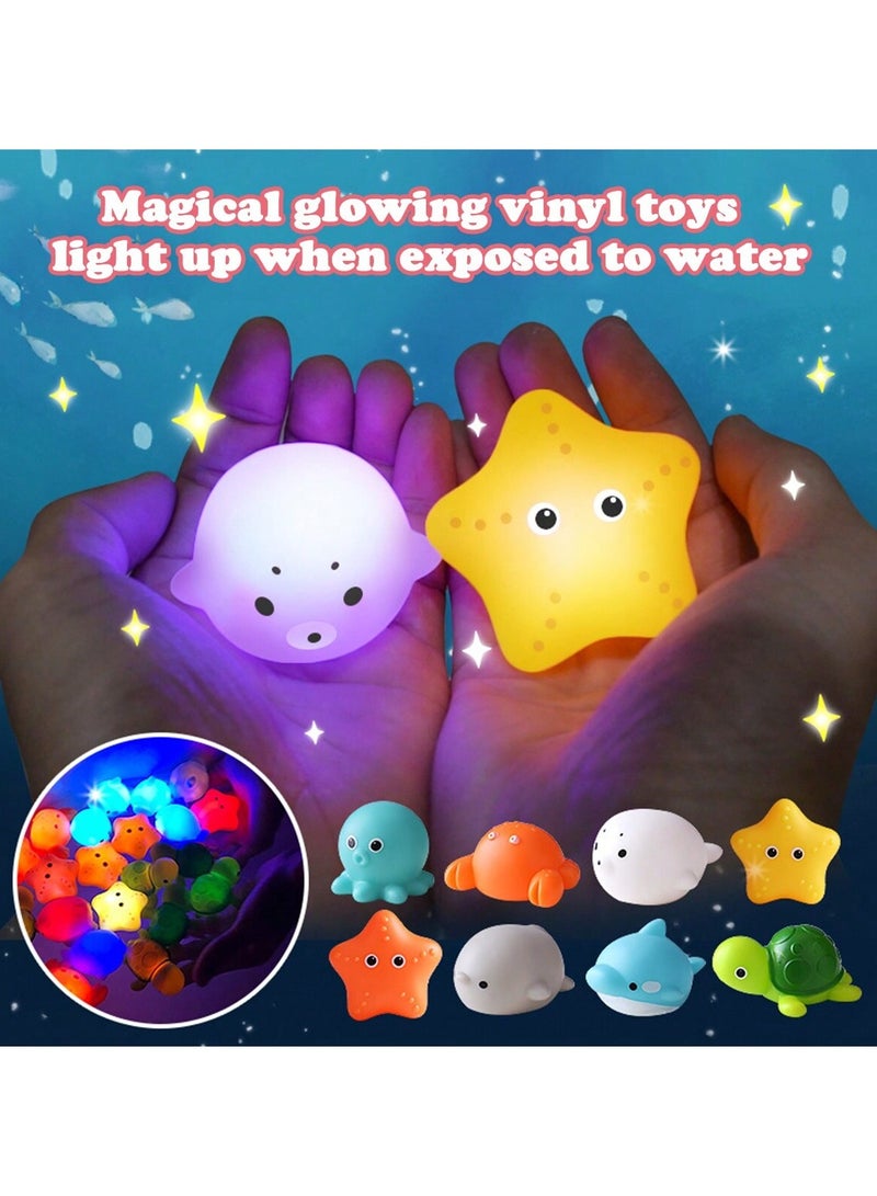 5-in-1 Light-Up Floating Bath Toy Set – No-Hole Glowing Ocean Animals with Fishing Net, Colorful Waterproof Pool & Bathtub Toys for Babies & Kids, Fun & Safe Water Play, Perfect Gift for Bath Time - Image 1