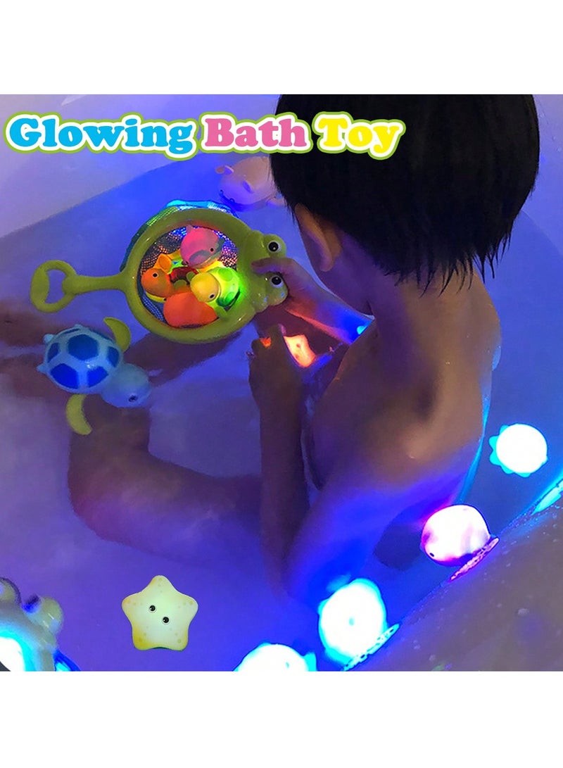 5-in-1 Light-Up Floating Bath Toy Set – No-Hole Glowing Ocean Animals with Fishing Net, Colorful Waterproof Pool & Bathtub Toys for Babies & Kids, Fun & Safe Water Play, Perfect Gift for Bath Time - Image 2