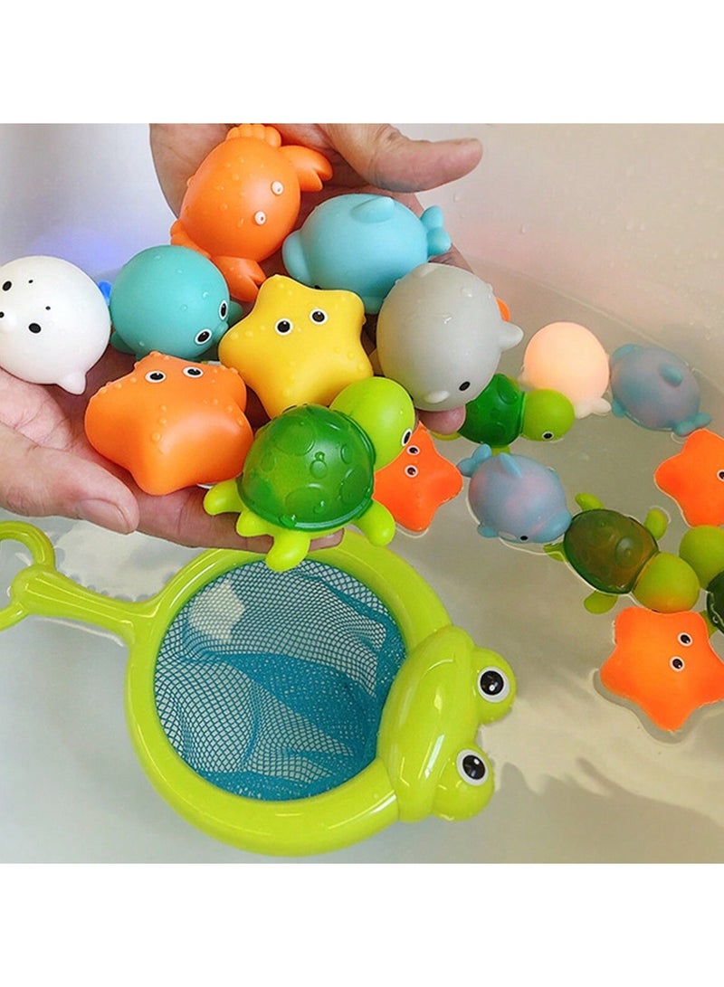 5-in-1 Light-Up Floating Bath Toy Set – No-Hole Glowing Ocean Animals with Fishing Net, Colorful Waterproof Pool & Bathtub Toys for Babies & Kids, Fun & Safe Water Play, Perfect Gift for Bath Time - Image 3