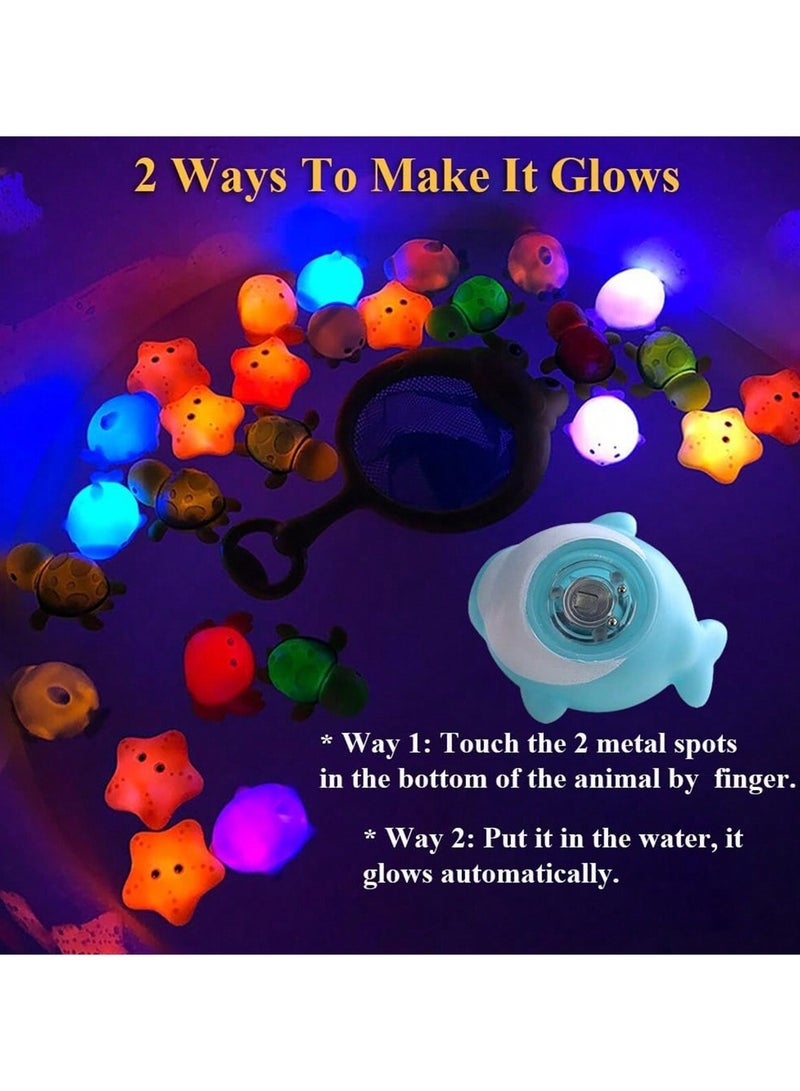 5-in-1 Light-Up Floating Bath Toy Set – No-Hole Glowing Ocean Animals with Fishing Net, Colorful Waterproof Pool & Bathtub Toys for Babies & Kids, Fun & Safe Water Play, Perfect Gift for Bath Time - Image 4