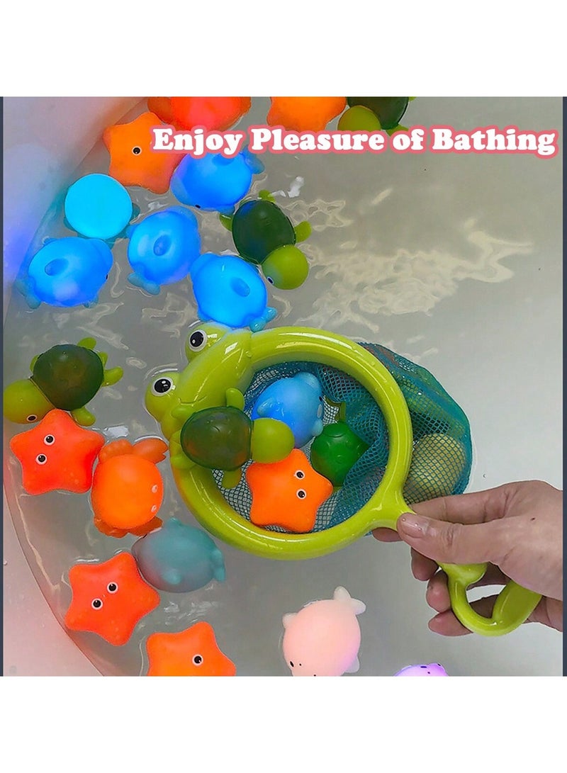 5-in-1 Light-Up Floating Bath Toy Set – No-Hole Glowing Ocean Animals with Fishing Net, Colorful Waterproof Pool & Bathtub Toys for Babies & Kids, Fun & Safe Water Play, Perfect Gift for Bath Time - Image 5