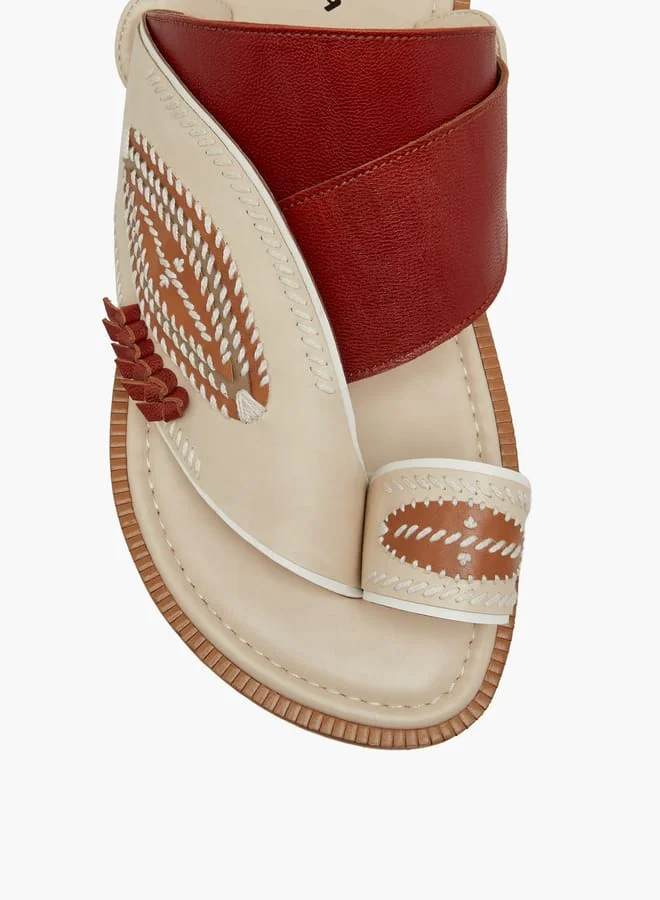 Al Waha Men Embroidered Slip-On Arabic Sandals with Toe Loop