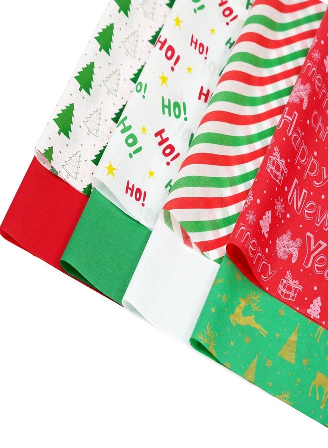 ROSYJUNE 120 Sheets Christmas Tissue Paper for Gift Bags, 20" x 14" Red Green White Wrapping Tissue Paper with 8 Different Designs for Christmas Gift Wrapping Holiday Decoration DIY Craft - Image 1