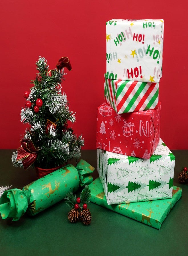 ROSYJUNE 120 Sheets Christmas Tissue Paper for Gift Bags, 20" x 14" Red Green White Wrapping Tissue Paper with 8 Different Designs for Christmas Gift Wrapping Holiday Decoration DIY Craft - Image 4
