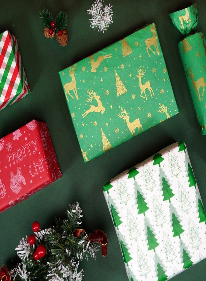 ROSYJUNE 120 Sheets Christmas Tissue Paper for Gift Bags, 20" x 14" Red Green White Wrapping Tissue Paper with 8 Different Designs for Christmas Gift Wrapping Holiday Decoration DIY Craft - Image 3
