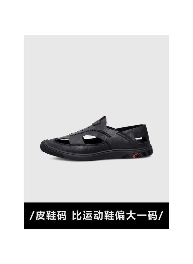 SHAKA Summer Sandals Men's 45 Plus Size Soft Bottom Soft Leather Breathable Hole Shoes All-match Casual Men's Hollow Leather Shoes - Image 1