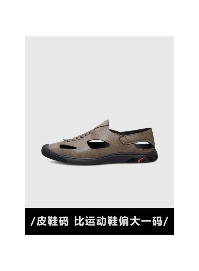 SHAKA Summer Sandals Men's 45 Plus Size Soft Bottom Soft Leather Breathable Hole Shoes All-match Casual Men's Hollow Leather Shoes - Image 3