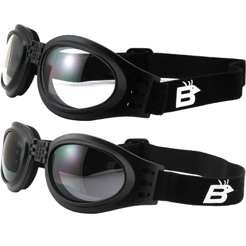 Birdz 2 Pairs of Eyewear Parrot Black Folding Padded Motorcycle Goggles Clear  Smoke Lenses for Men  Women